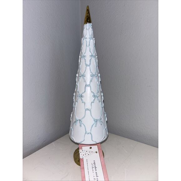 Cupcakes & Cashmere White Christmas Tree With Baby Blue Bow Garland Bows 12” NEW - Picture 1 of 4